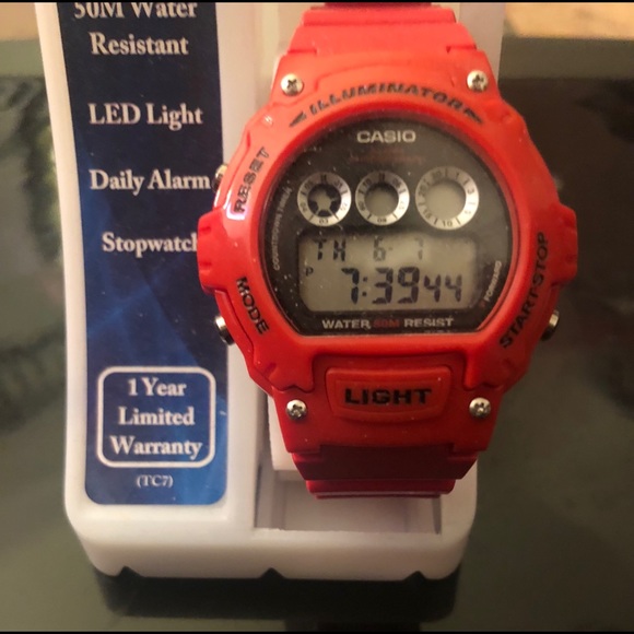 casio red digital watch